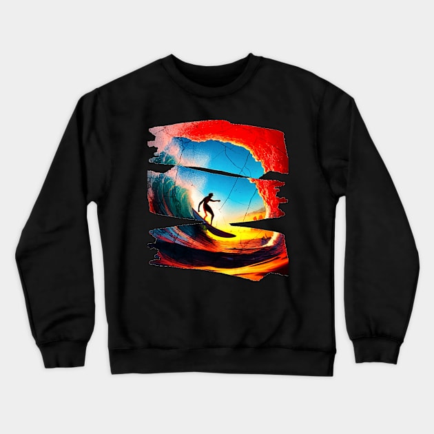 Surfing Riding Therapy, Hello Summer Vintage Funny Surfer Riding Surf Racing Surfing Lover Gifts Crewneck Sweatshirt by Customo